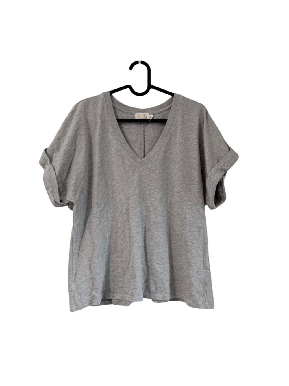 Nation LTD Heather Gray Vneck Cuffed Sleeve Tshirt Womens Size Medium